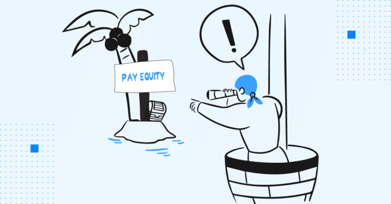 Graphic metaphorical image of a woman seeking pay equity in her role