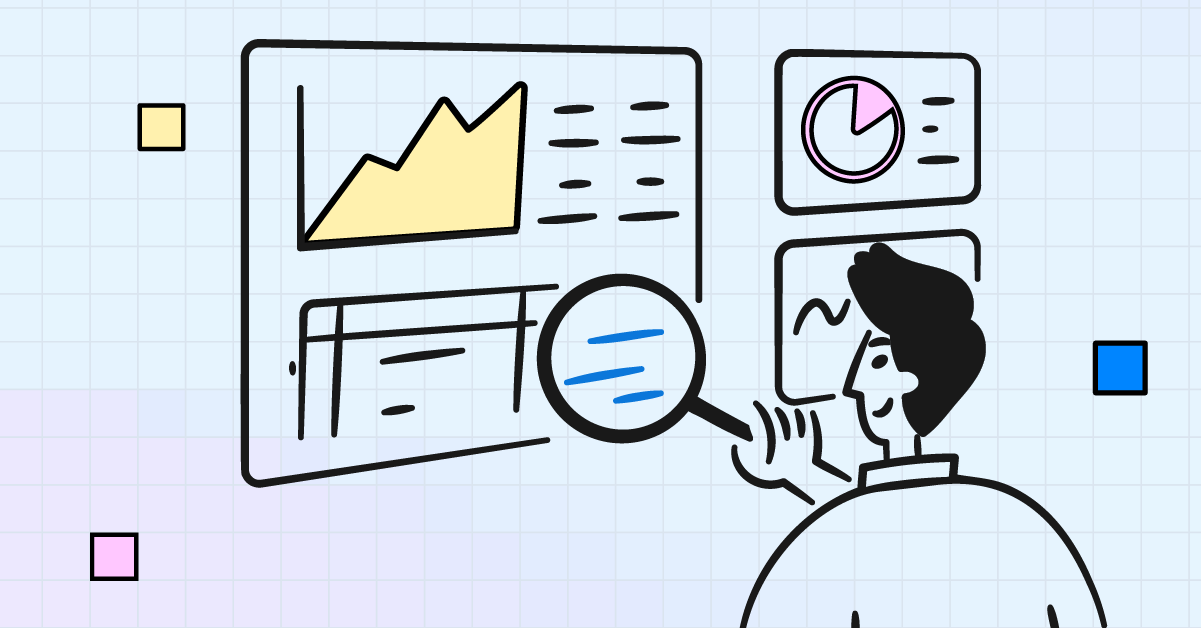 An illustration of a man looking at some people analytics dashboards in Crunchr. He is building a skills-based organization with consolidated hr data.
